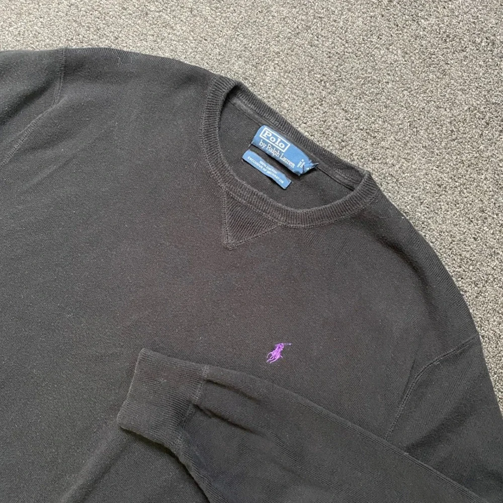 Polo Ralph Lauren Crewneck Sweater Black Mens Large Purple Pony Logo Cotton Prep